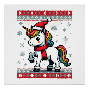 Vintage Christmas Dabbing Unicorn Rainbow Holiday  Poster