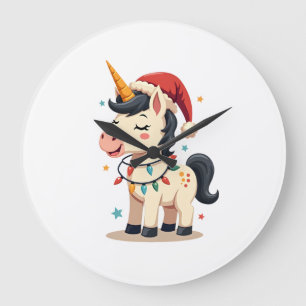 Vintage Christmas Dabbing Unicorn Santa Funny Holi Large Clock