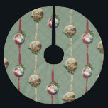 Vintage Christmas Damask and Ribbons Brushed Polyester Tree Skirt<br><div class="desc">Rich Victorian inspired design featuring circular vignettes of a winter scene and vintage smiling Santa on filigree frames with holly embellishments and satin ribbons on a soft hunter green damask background.</div>