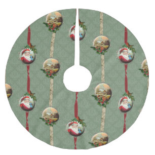 Vintage Christmas Damask and Ribbons Brushed Polyester Tree Skirt