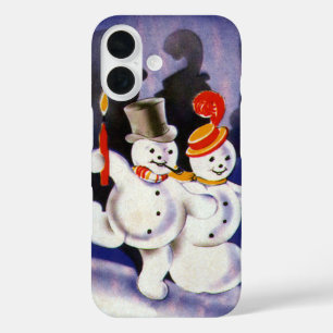 Vintage Christmas Dancing Snowmen with Candles iPhone 16 Case