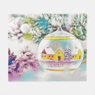 Vintage Christmas Decorations Ornaments Watercolor Fleece Blanket