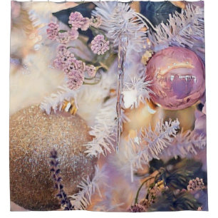 Vintage Christmas Decorations Ornaments Watercolor Shower Curtain