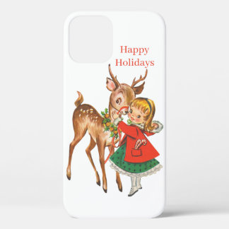 vintage Christmas deer and child Holiday iPhone 12 Pro Case