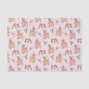 Vintage Christmas Deer and Mushroom Houses Pattern Tissue Paper