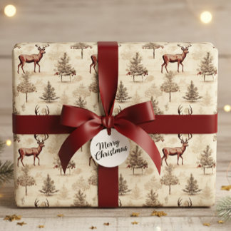 Vintage Christmas Deer and Tree Wrapping Paper