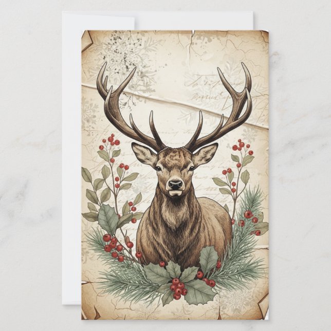 Vintage Christmas Deer Decoupage Art (Front)