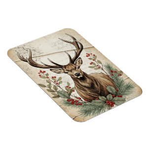 Vintage Christmas Deer Decoupage Art Magnet