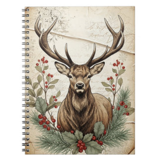 Vintage Christmas Deer Decoupage Art Notebook