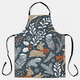 Vintage Christmas deer, festive design Apron
