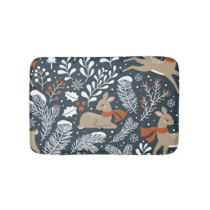 Vintage Christmas deer, festive design Bath Mat