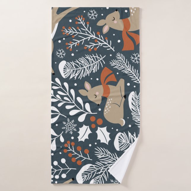Vintage Christmas deer, festive design Bath Towel (Bath Towel)