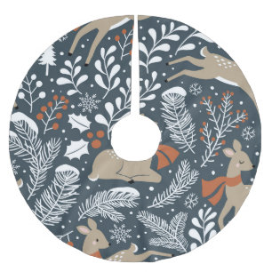 Vintage Christmas deer, festive design Brushed Polyester Tree Skirt