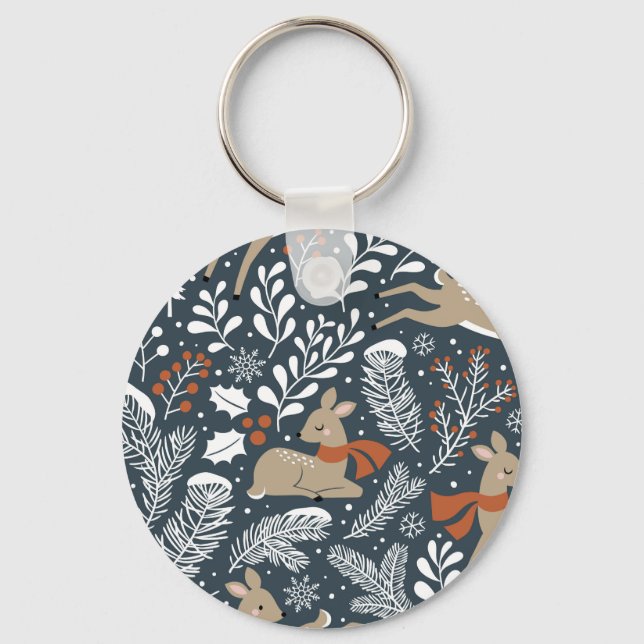 Vintage Christmas deer, festive design Key Ring (Front)