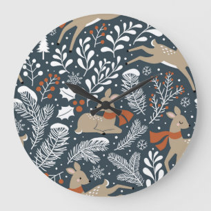 Vintage Christmas deer, festive design Large Clock