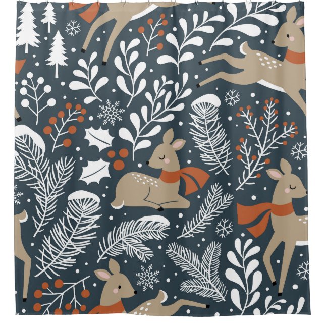 Vintage Christmas deer, festive design Shower Curtain (Front)