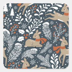 Vintage Christmas deer, festive design Square Sticker