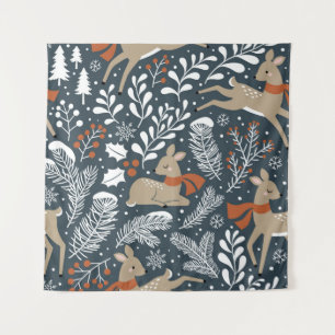 Vintage Christmas deer, festive design Tapestry