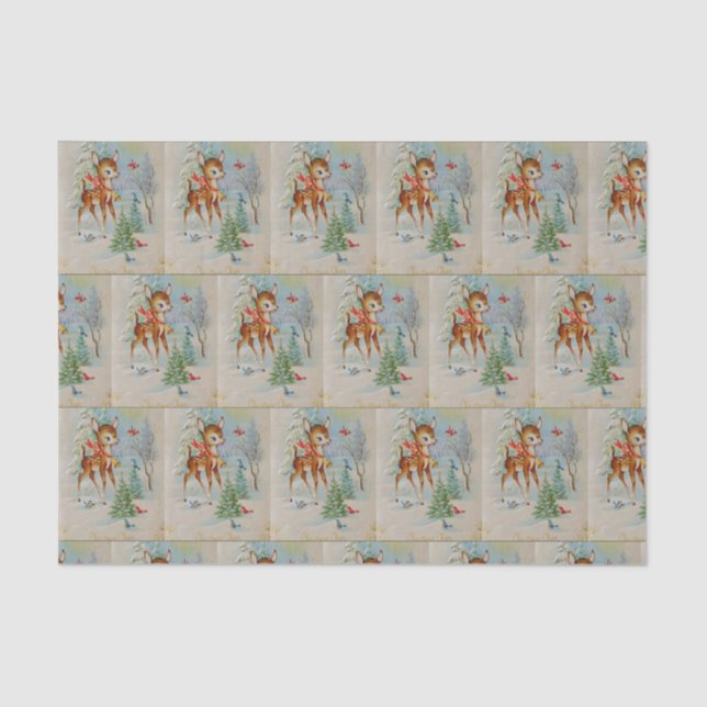 Vintage Christmas deer Holiday party tissue Tissue Paper (Front)