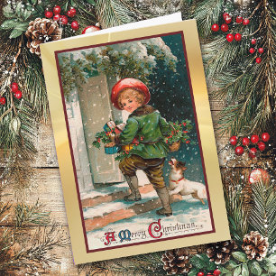 Vintage Christmas Delivery Boy Greeting Card