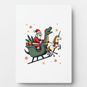 Vintage Christmas Dinosaur Unicorn Sleigh Funny Ho Plaque