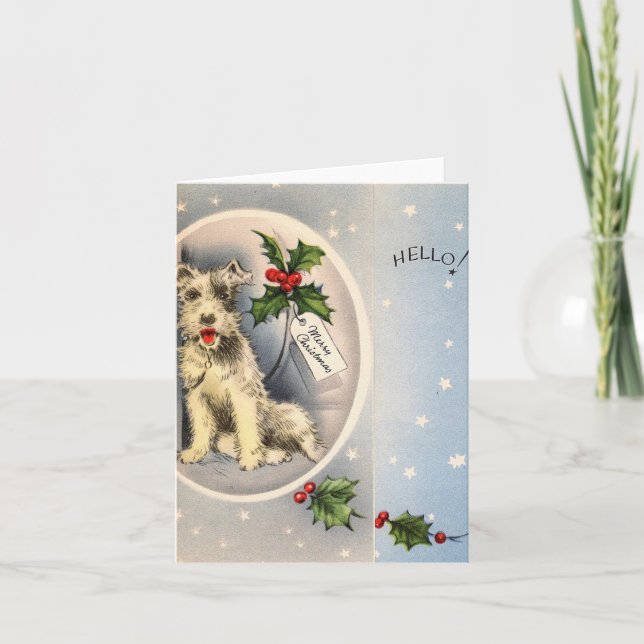 Vintage Christmas Dog Hello Card (Front)