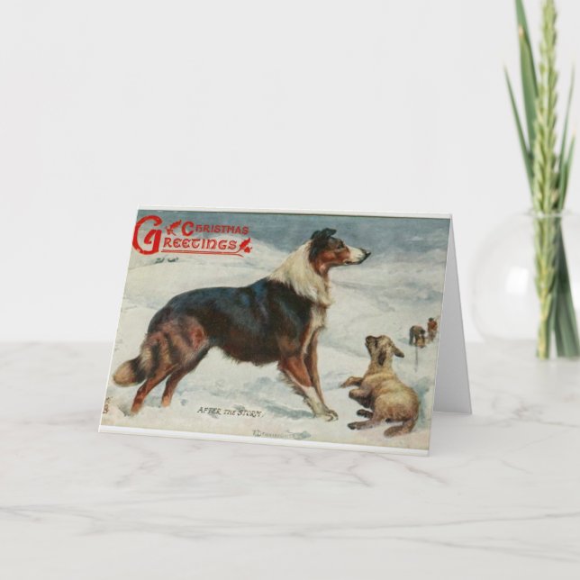 Vintage christmas dog in the snow greeting card (Front)