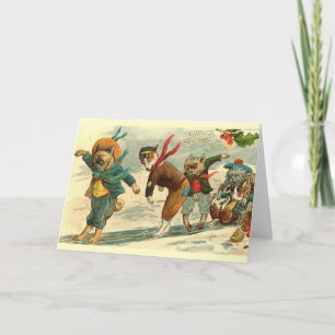 Vintage Christmas dogs animals card