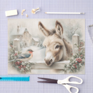Vintage Christmas Donkey And Robin Decoupage Tissue Paper