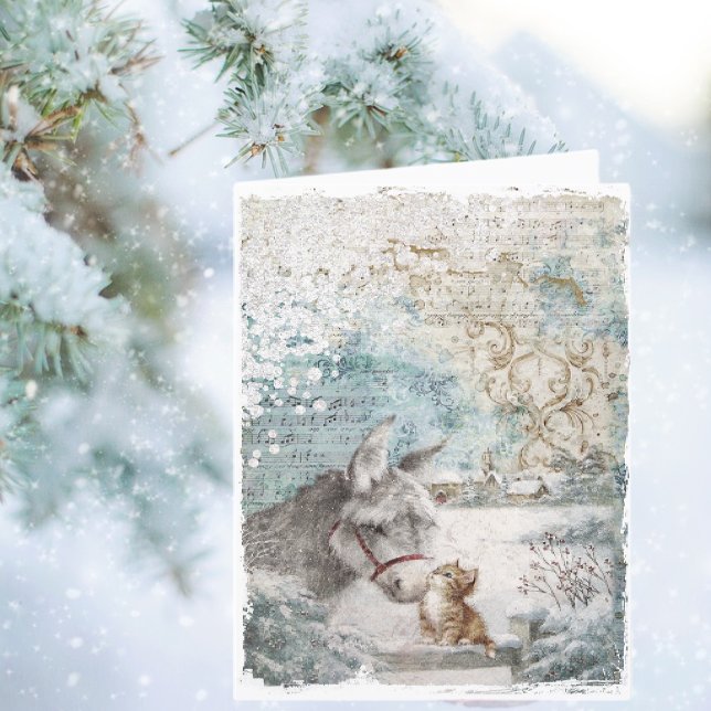 Vintage Christmas Donkey Kitten Holiday Card (Creator Uploaded)