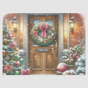 Vintage Christmas Door Holiday Wreath Tissue Paper