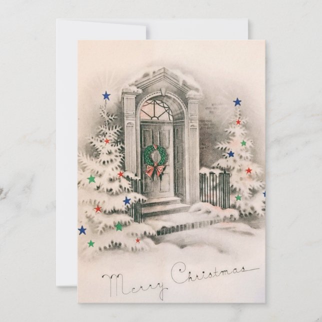 Vintage Christmas Doorstep  Holiday Card (Front)