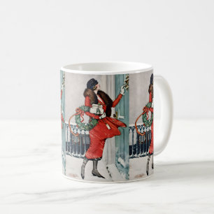 Vintage Christmas Doorstep Illustration Coffee Mug