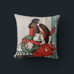 Vintage Christmas Doorstep Illustration Cushion<br><div class="desc">Celebrate the charm of a classic winter holiday with this beautiful vintage-style illustration featuring an elegant woman in a vibrant red coat delivering festive gifts. Holding a holly wreath and ringing a doorbell in the snow, this nostalgic scene captures the warmth and sophistication of early 20th-century holiday fashion and seasonal...</div>