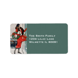 Vintage Christmas Doorstep Illustration Label