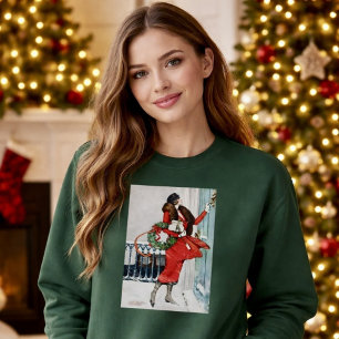 Vintage Christmas Doorstep Illustration Sweatshirt