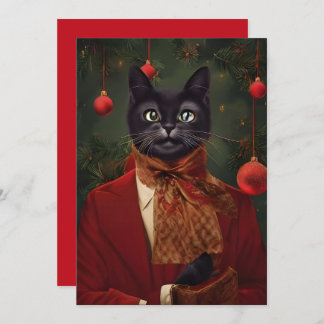 Vintage Christmas Dressed Cat Flat Note Card