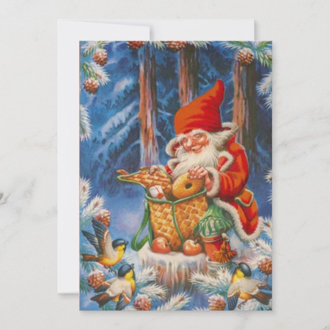 Vintage Christmas Dwarf Feeding The Animals Holiday Card (Front)