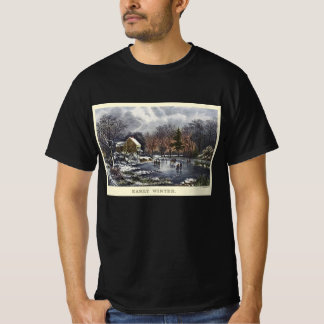 Vintage Christmas, Early Winter Skaters on a Pond T-Shirt