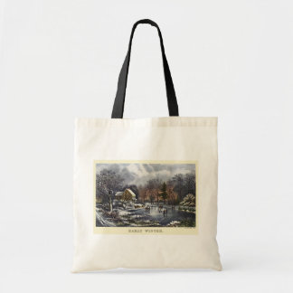 Vintage Christmas, Early Winter Skaters on a Pond Tote Bag