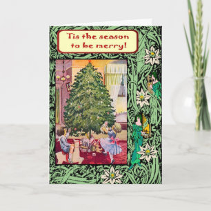 Vintage Christmas, Edwardian children Holiday Card