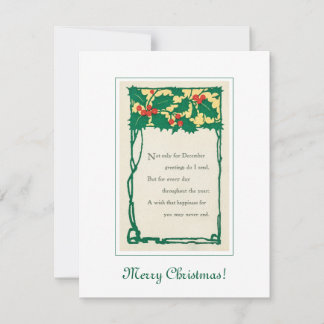 Vintage Christmas Elegant Holly Branch Retro Art Card