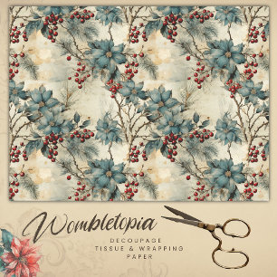 Vintage Christmas Elegant Red Grey Decoupage Tissue Paper