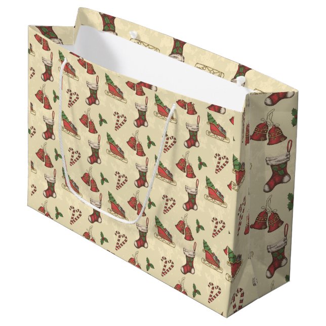 Vintage Christmas Elements  Large Gift Bag (Front Angled)