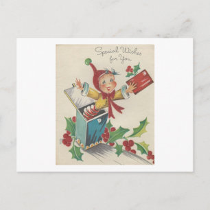 Vintage Christmas Elf In A Box Holiday Postcard
