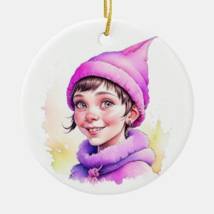 Vintage Christmas Elf  Personalised Ceramic Tree Decoration