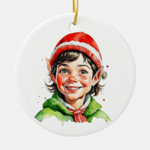Vintage Christmas Elf  Personalized Ceramic Tree Decoration