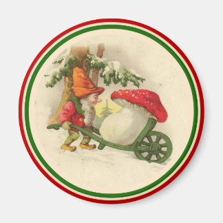 Vintage Christmas Elf with Mushroom Magnet