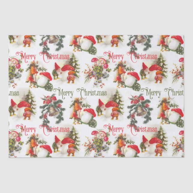 Vintage Christmas Elves And Mushrooms  Tissue Paper (Front)