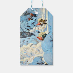 Vintage Christmas Elves Bringing Presents Gift Tags